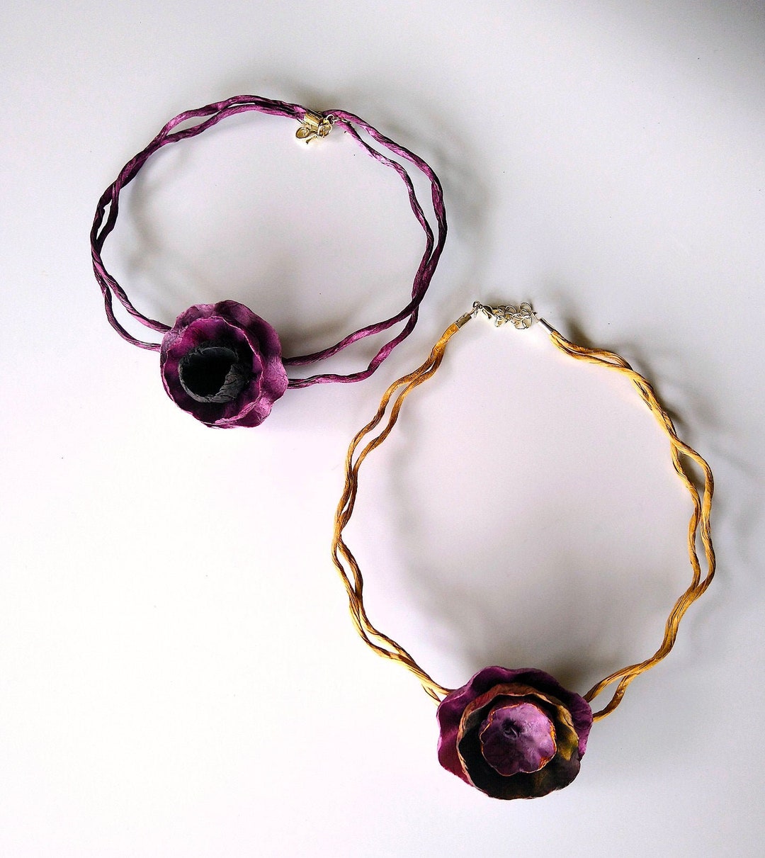 Paper Mache Necklace, Contemporary Necklace, Paper Flower Necklace