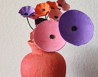 Pappmaché Blumen Komposition, Vase mit 12 Pappmaché Blumen, Tischdekoration, Wohnkultur, erster Jahrestag, Herzstück