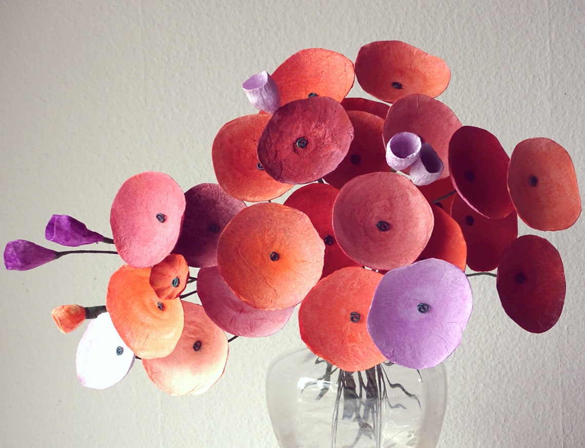 Long Stem Paper Mache Flowers Flower Arrangement Home Etsy