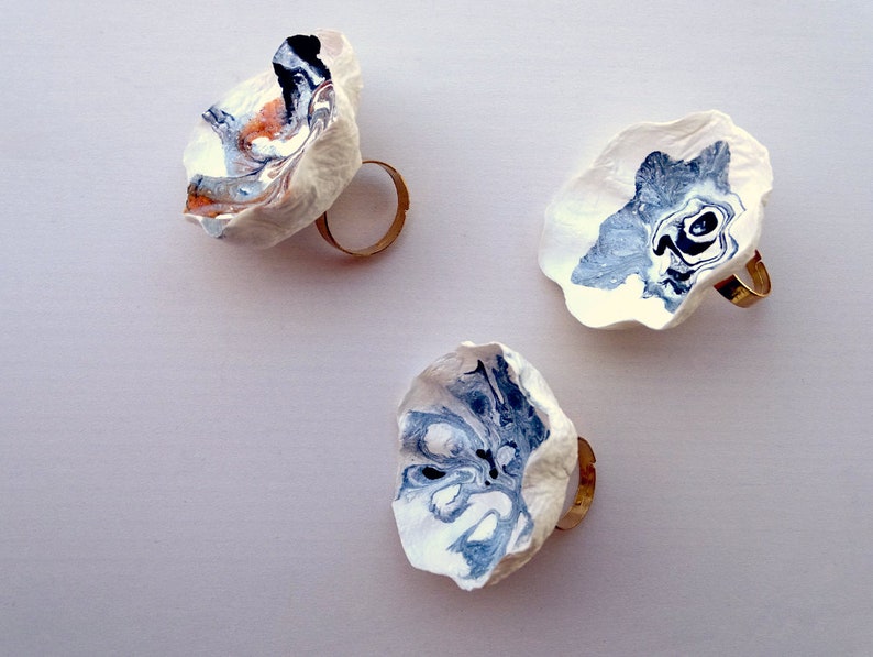 Fluid Paint Paper Mache Rings Contemporary Paper Jewelry Etsy