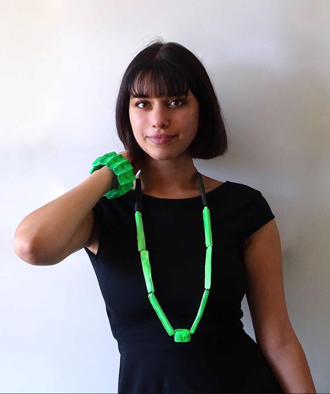 Fluo Paper Necklace Long Contemporary Necklace Paper Beads Etsy