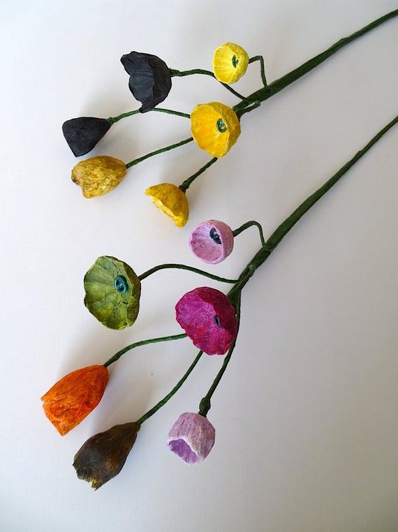 Paper Mache Flower With Stems Paper Flowers Branch Paper Etsy