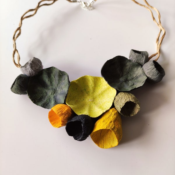 Contemporary Necklace, Multicolor Necklace, Paper flowers necklace, Paper Jewelry, gift for her, Boho, Hippie, Natural