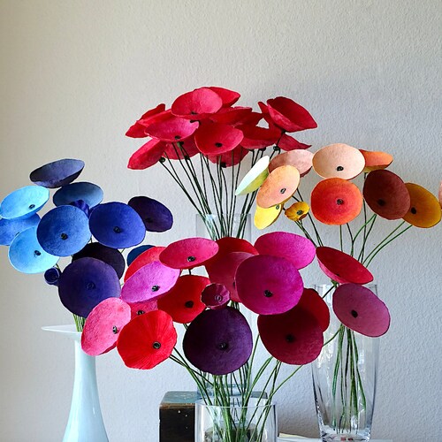 Long Stem Paper Mache Flowers Flower Arrangement Home Etsy