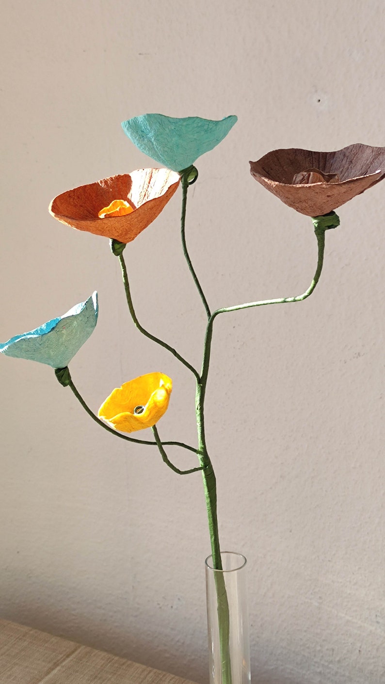 3 Artificial flowers Branches, Modern Flowers with stems, Paper Mache' flowers, wedding Flower Arrangement, Home Decor, Centerpiece image 9