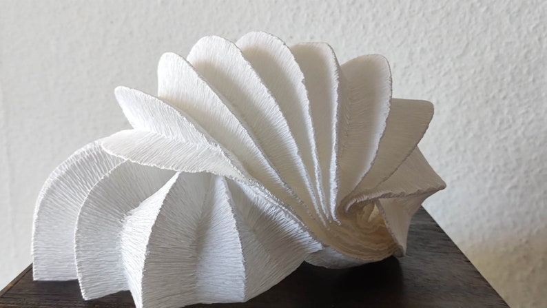 Paper sculpture , Home decor, White Snail Desk Paper Lamp, Paper Art Decoration, home interior, organic marine form. image 3