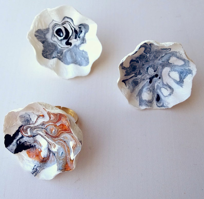 Fluid Paint Paper Mache Rings Contemporary Paper Jewelry Etsy