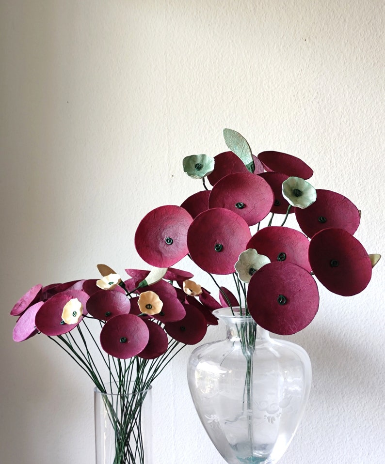 Long Stem Paper Mache Flowers Flower Arrangement Home Etsy