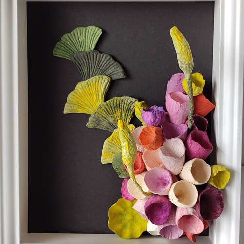 Paper Mache Flowers With Frame 3D Wall Art Wall Decoration Etsy