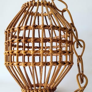 Midcentury italian ceiling lantern /  pendant lamp  in rattan and bamboo 1960s - 1970s