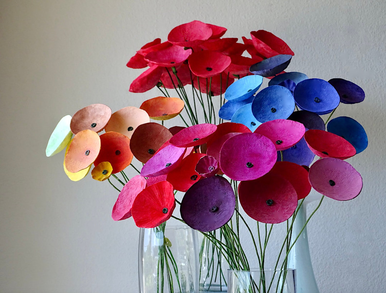 Long Stem Paper Mache Flower Flower Arrangement Home Etsy
