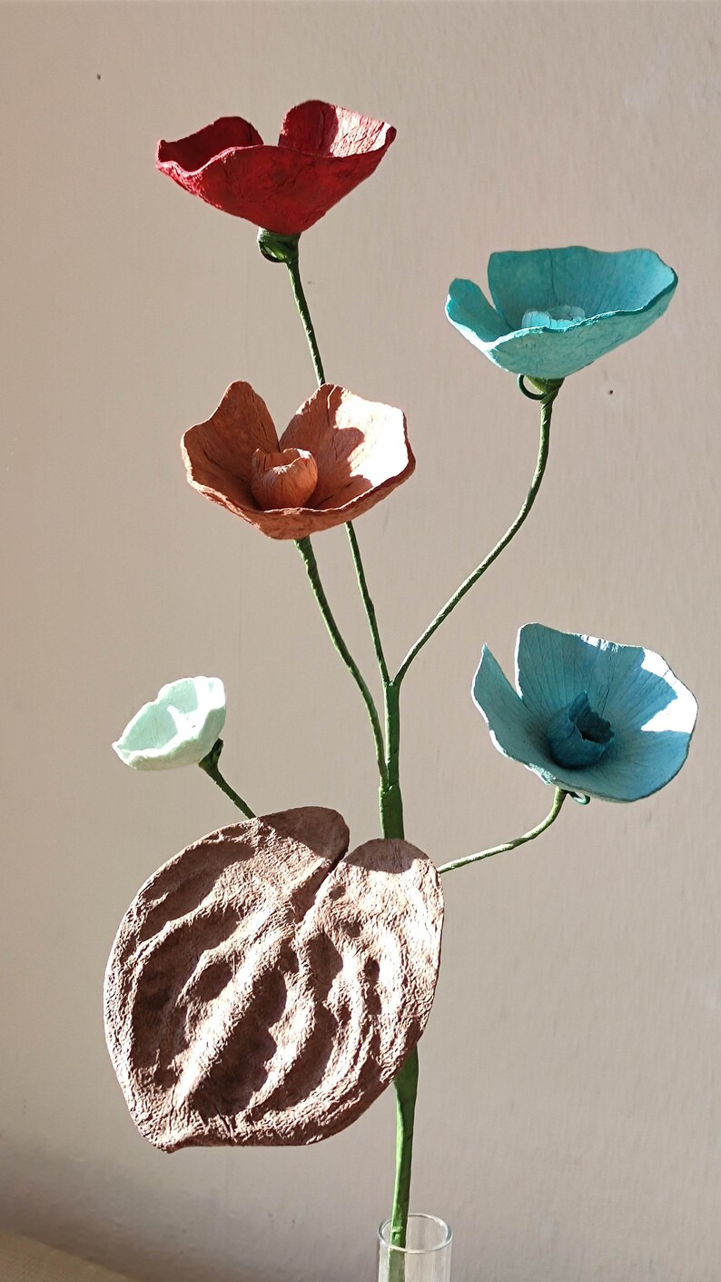 3 Artificial flowers Branches, Modern Flowers with stems, Paper Mache' flowers, wedding Flower Arrangement, Home Decor, Centerpiece image 7