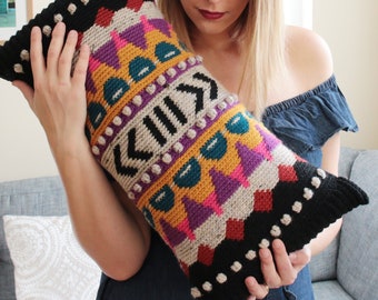 Crochet pattern - Funky cushion textured oblong pillow boho style home decor easy pattern