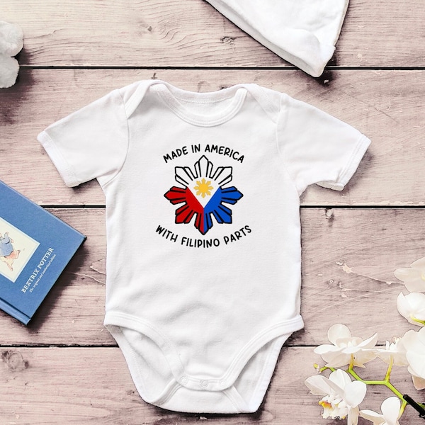 Made in America met Filipijnse onderdelen Baby Bodysuit | Eendelig peutershirt | Filipijnse vlag | Filippijnen Baby Gift | Kinderkleding