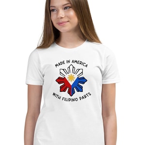 Made in America with Filipino Parts Youth Shirt | Filipino Flag | Philippines Child Gift | Kids Clothes