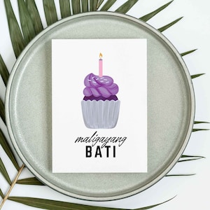 Filipino Birthday Day Card | Birthday Day Card | Maligayang Bati | Ube Cupcake Card | Tagalog Card | Filipino Greeting Card