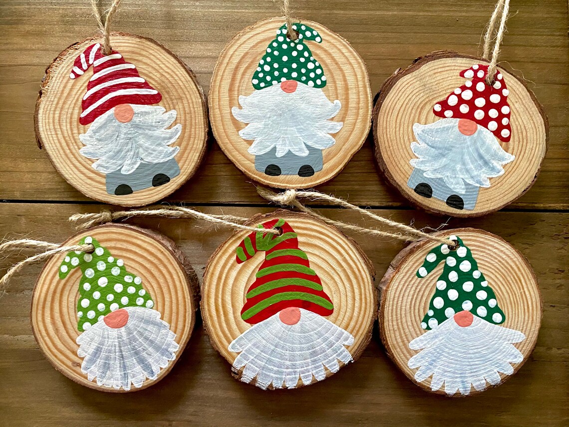 Gnome Christmas Ornaments Wood Slice Ornaments Free Etsy