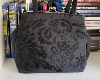 Black Cloth Handbag, Flowered Handbag, Evening Bag, Cloth Handbag, Birthday Gift, valentine Gift, Evening Handbag, Best Friends Gift