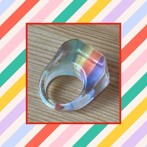 Rainbow Ring,Size 8 Lucite Ring,Striped Lucite Ring,Cocktail Ring,Clear Lucite Ring,Birthday Gift,