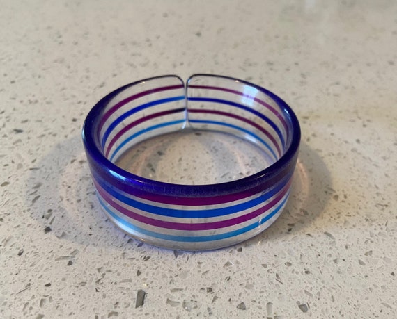 Striped Lucite Bangle,Blue Striped Bangle,Purple … - image 5