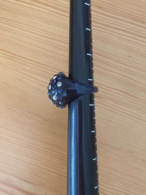 Blue Lucite Bubble Ring: Vintage Rhinestone Cockt… - image 8