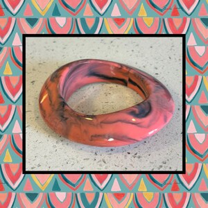 Chunky Bangle,Pink Swirled Bangle,Mod Acrylic Bangle,Asymmetrical Pink Bangle,Black And White