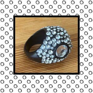 Black Lucite Ring,Rhinestone Ring,Size 7 Lucite Ring,Black Mod Ring,Christmas Gift,Valentine Gift,