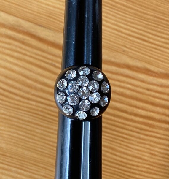 Vintage Black Lucite Rhinestone Bubble Ring, Size… - image 7