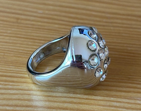 Vintage Chrome Lucite Rhinestone Bubble Ring, Siz… - image 5