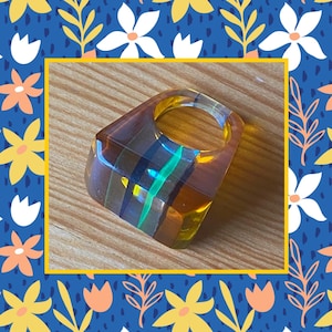 Size 5 Lucite Ring,Striped Lucite Ring,Blue Lucite Ring,Neon Ring,Birthday Gift,Valentine&#39;s Day