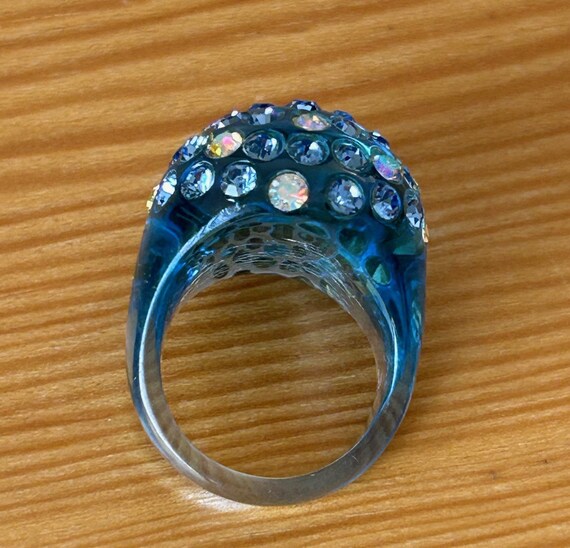Blue Bubble Ring,Rhinestone Ring,Clear Lucite Rin… - image 3