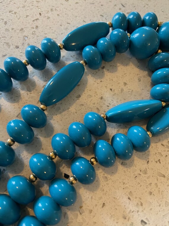 60's Blue Beads,30" Necklace,Chunky Blue Necklace… - image 6