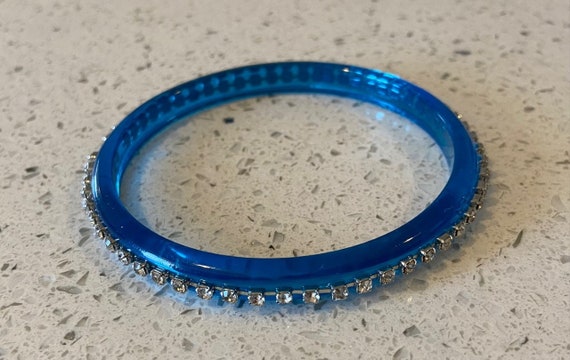 Lucite Rhinestone Bangle Set: Berry Purple & Turq… - image 3