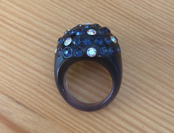 Blue Lucite Bubble Ring: Vintage Rhinestone Cockt… - image 6