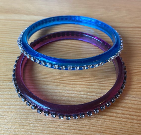 Lucite Rhinestone Bangle Set: Berry Purple & Turq… - image 7