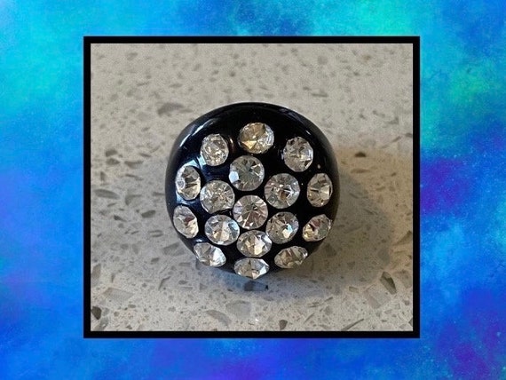 Vintage Black Lucite Rhinestone Bubble Ring, Size… - image 5