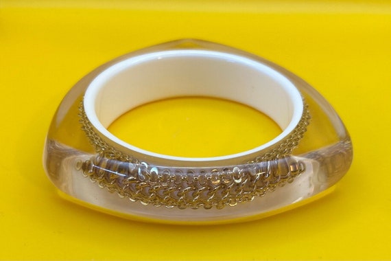 Gold Chain Bangle,Clear Lucite Bangle,Clear Trian… - image 6