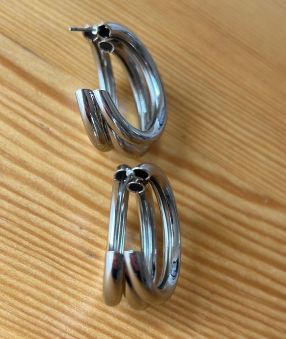 Silver Tube Earrings,1960's Hoops, Birthday Gift,… - image 5