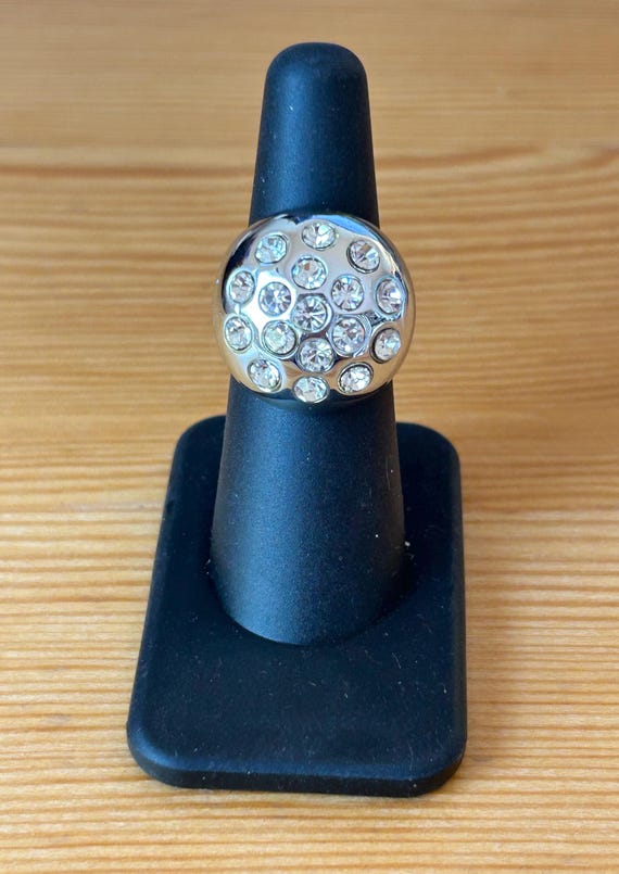 Vintage Chrome Lucite Rhinestone Bubble Ring, Siz… - image 4