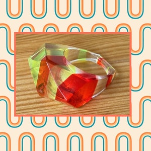 Neon Faceted Ring,Statement Ring,Orange Striped Ring,Mod Lucite Neon Ring,Birthday Gift