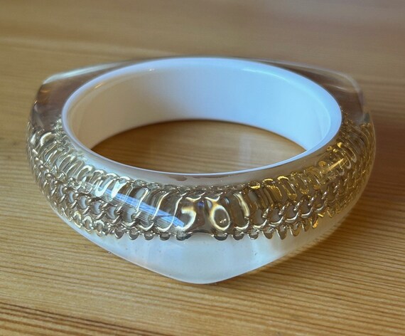 Gold Chain Bangle,Clear Lucite Bangle,Clear Trian… - image 3