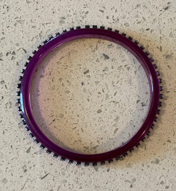 Lucite Rhinestone Bangle Set: Berry Purple & Turq… - image 9