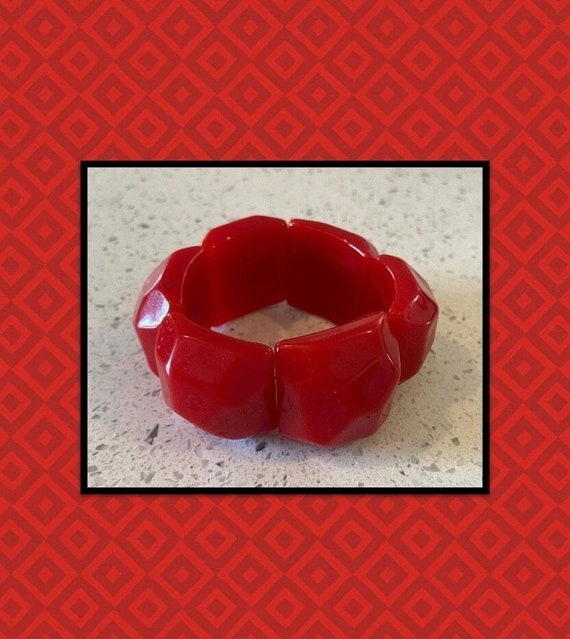 Red Lucite Bracelet,Lucite Stretch Bracelet,Gift … - image 1
