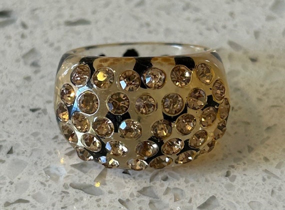 Clear Rhinestone Ring,Size 7 Lucite Ring,Polka Do… - image 4