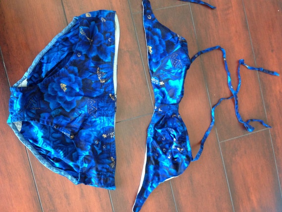 Vintage Bathing Suit, Boy Shorts, Bikini, Blue Mik