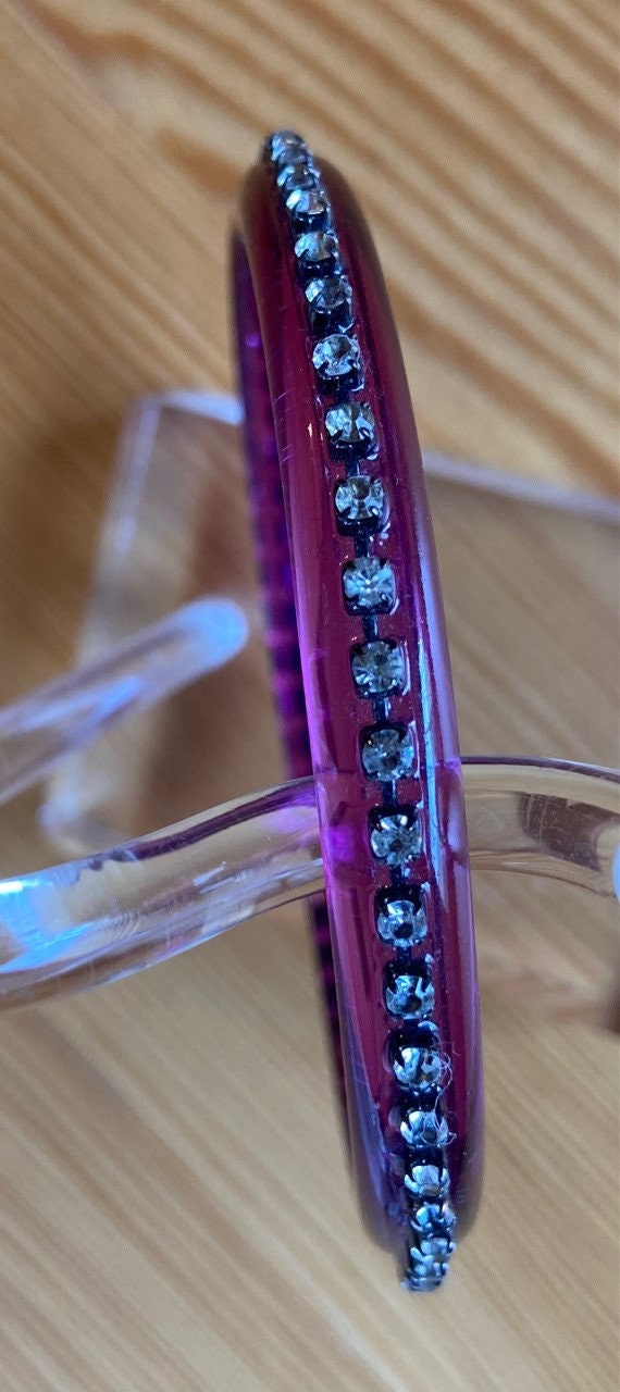 Lucite Rhinestone Bangle Set: Berry Purple & Turq… - image 5