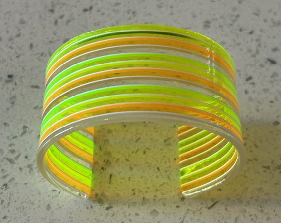 Striped Mod Cuff,Neon 1960's Cuff,Green Neon Cuff… - image 2