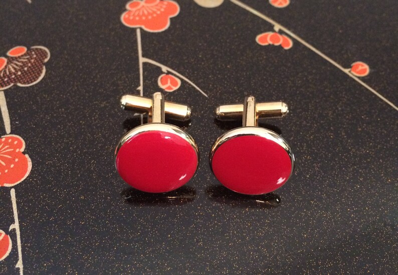 Gold Cuff Links Round Red Cuff Links Red Enamel Cuff Links Red Cuff Links Father/'s Day Gift Prom Cuff Links Vintage Cuff Links