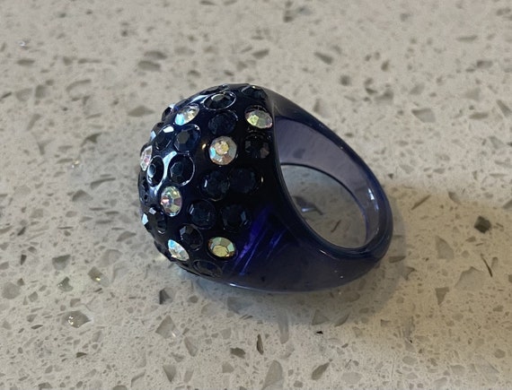 Blue Lucite Bubble Ring: Vintage Rhinestone Cockt… - image 5