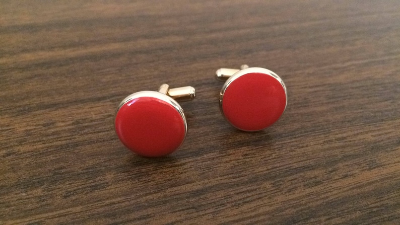 Gold Cuff Links Round Red Cuff Links Red Enamel Cuff Links Red Cuff Links Father/'s Day Gift Prom Cuff Links Vintage Cuff Links